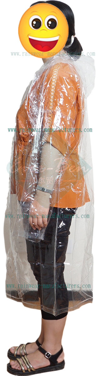 Transparent pvc rainwear-plastic hooded rain mac factory-womens plastic raincoats